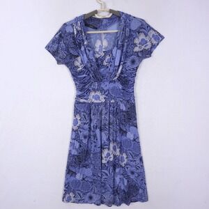 ETRO Women's Dress Floral Blue  Short Sleeve Knee Length Size 44/US Medium